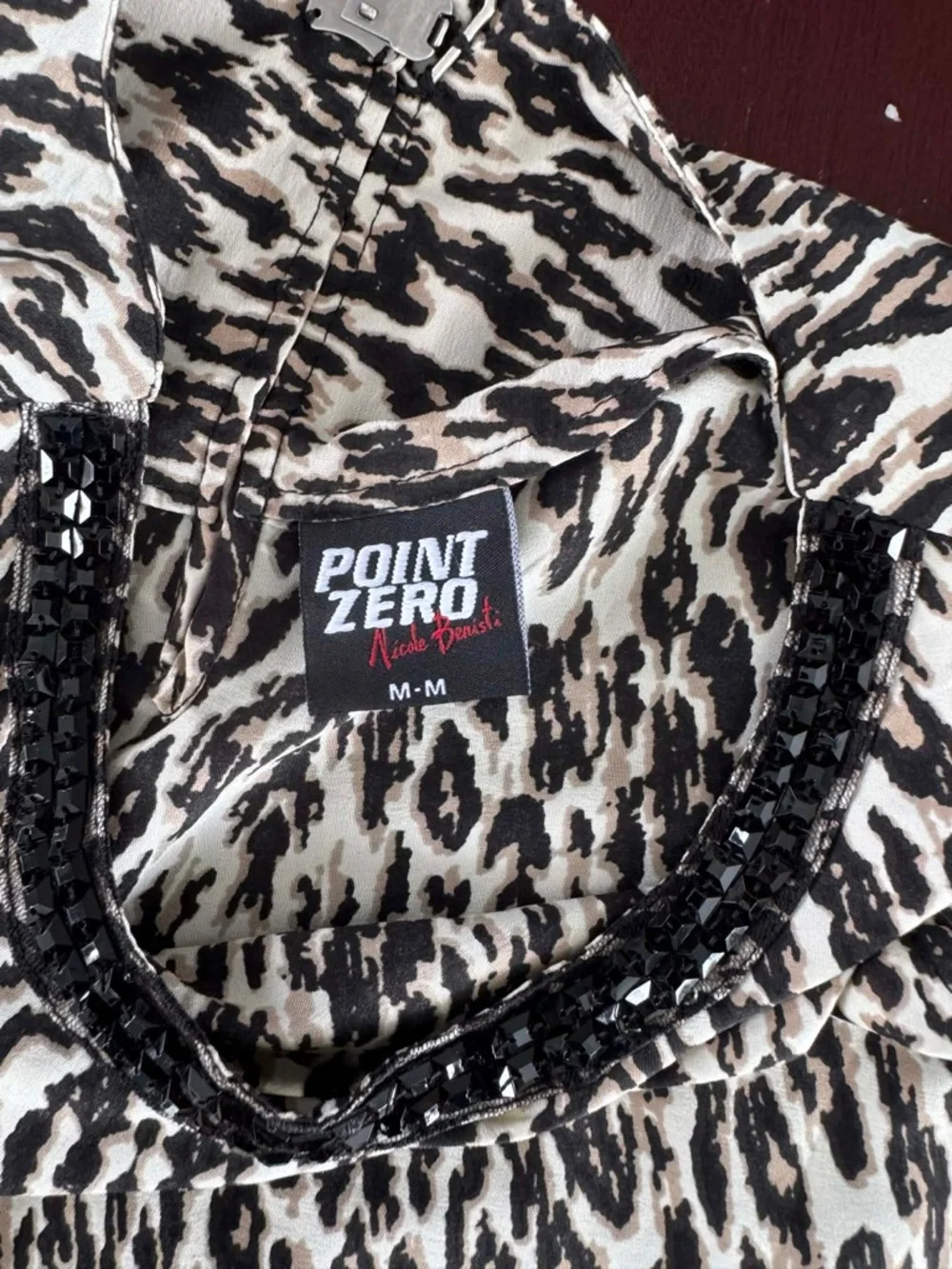 Point Zero Nicole Benisti Leopard Beaded Neckline Sleeveless Top Aztec Boho Bold - Picture 3 of 4